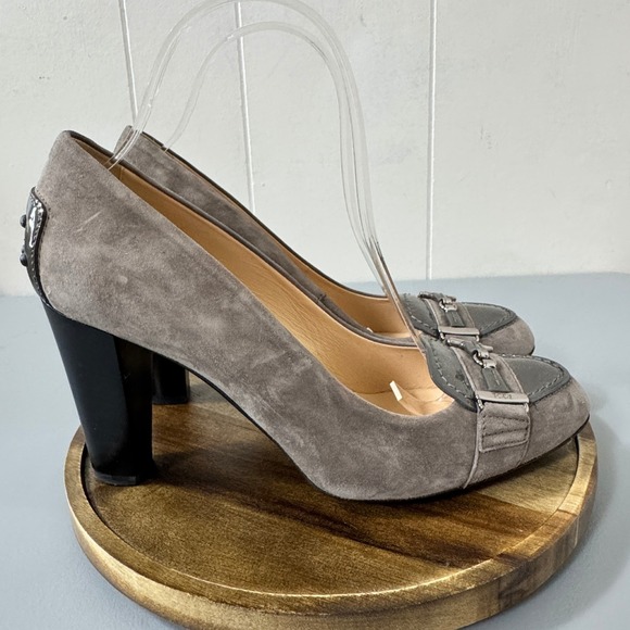 Tod's Womens Gray Suede Leather Heeled Pumps Size 38 US Size 8 Made in Italy - Picture 1 of 13